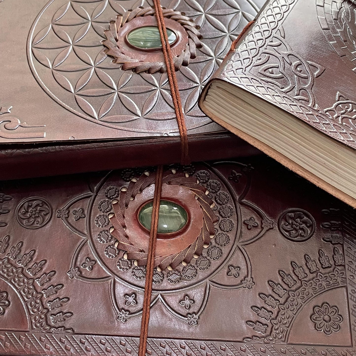 Embellished Leather Diary in a Compact 10x13 Inch Size" With Natural Gemstone