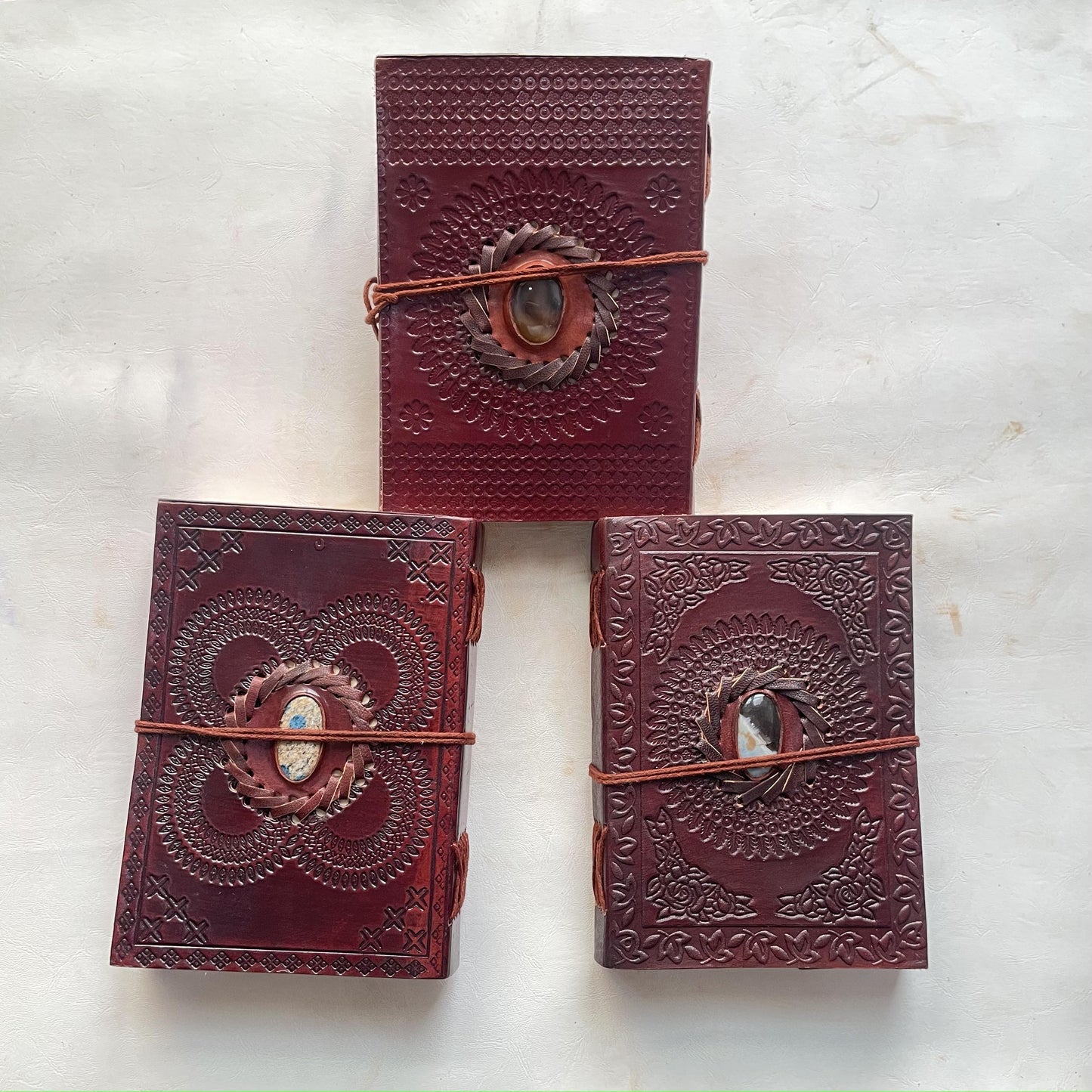 Embellished Leather Diary in a Compact 7x5 Inch Size" With Natural Gemstone