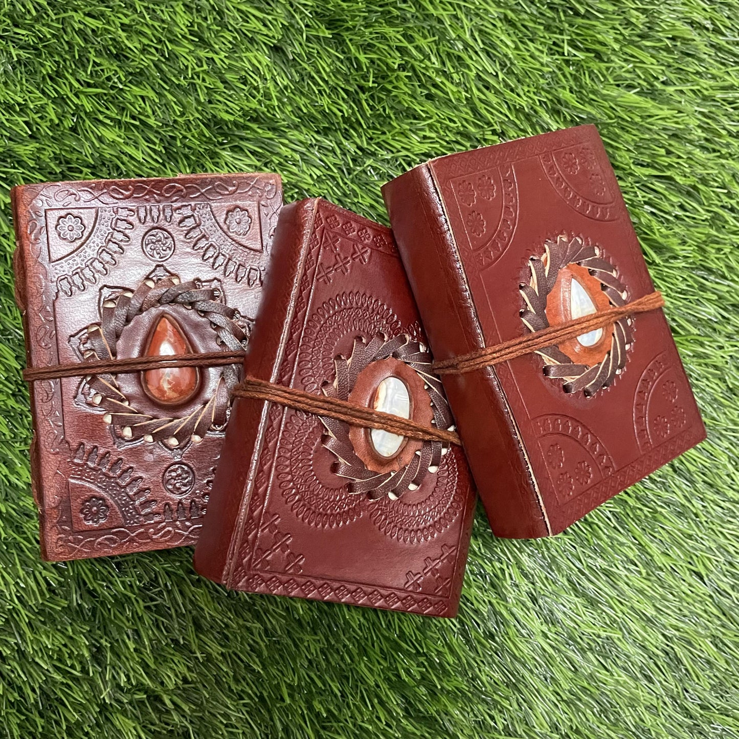 Embellished Leather Diary in a Compact 5x3.5 Inch Size" With Natural Gemstone