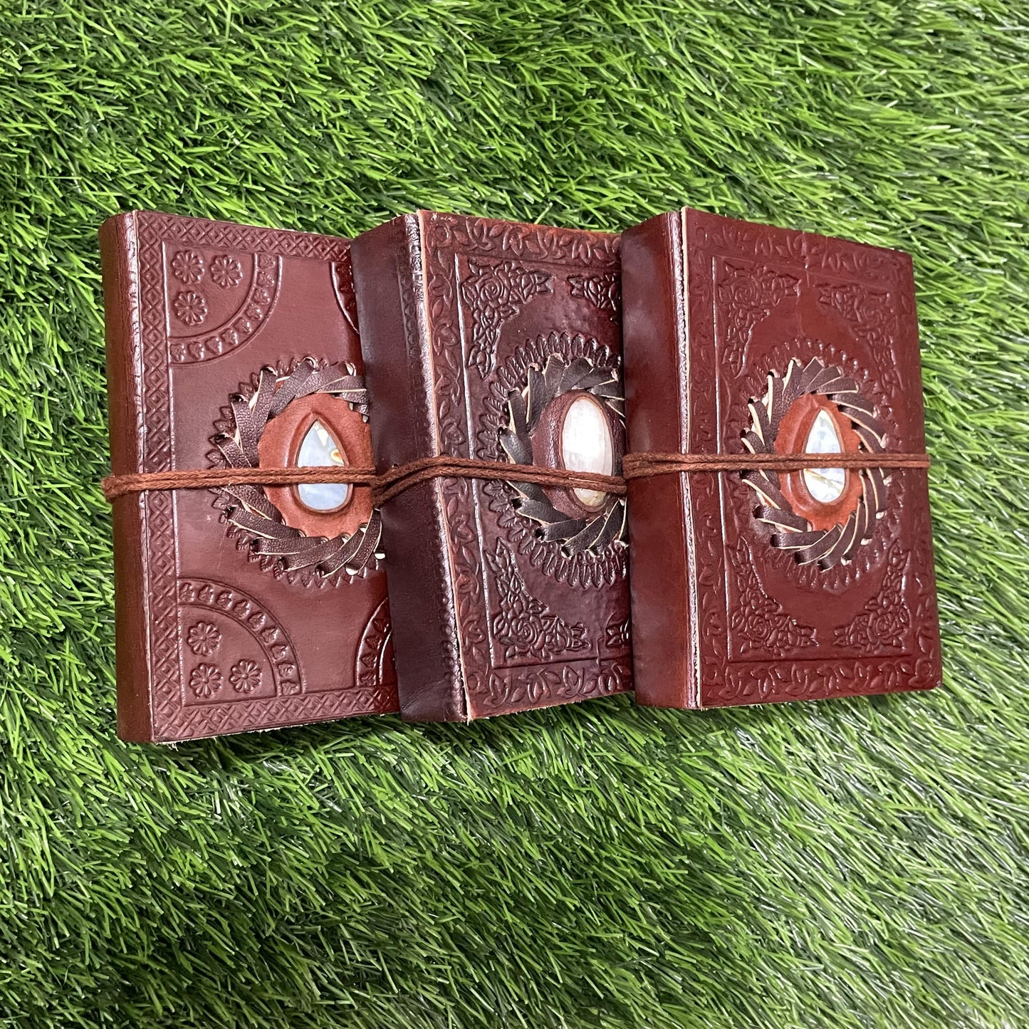 Embellished Leather Diary in a Compact 5x3.5 Inch Size" With Natural Gemstone