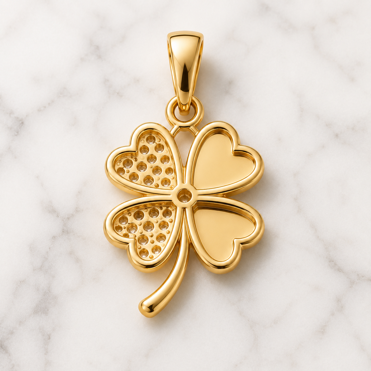 Clover Gold Pendant, 14K 18K 20K Gold Pendant, Four Leaf Clover Necklace, Diamond Accent Pendant, Lucky Charm Gift For Her