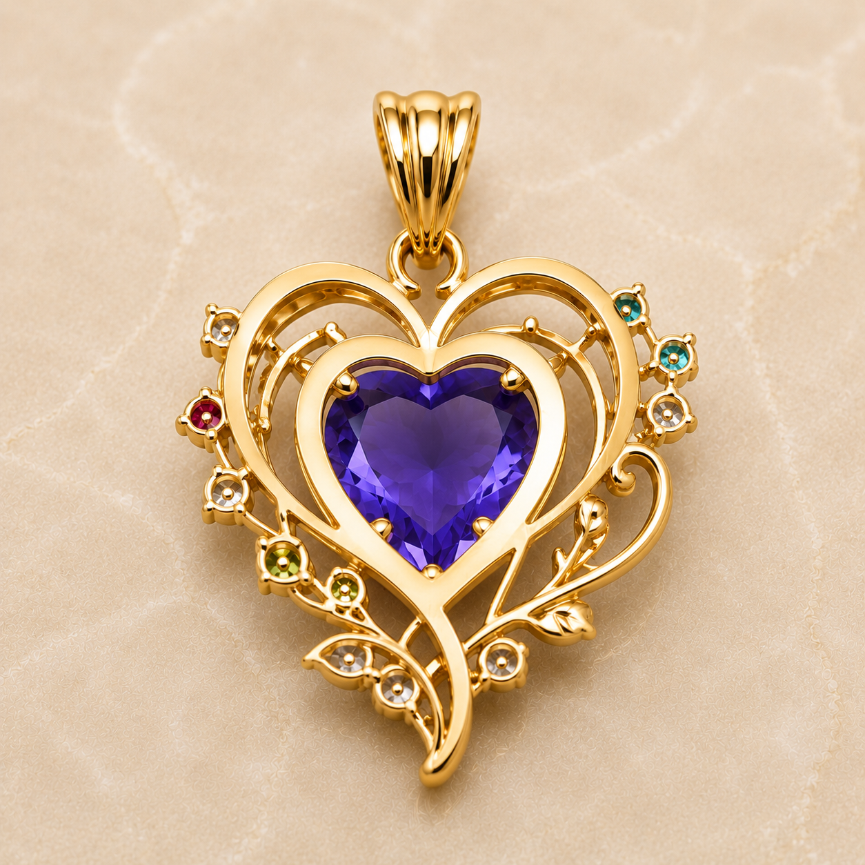 Tanzanite Heart Pendant, 14K 18K 20K Gold Pendant, Diamond Accent Heart Necklace, Pink Tourmaline Peridot, Swiss Blue ,Topaz Gift For Her