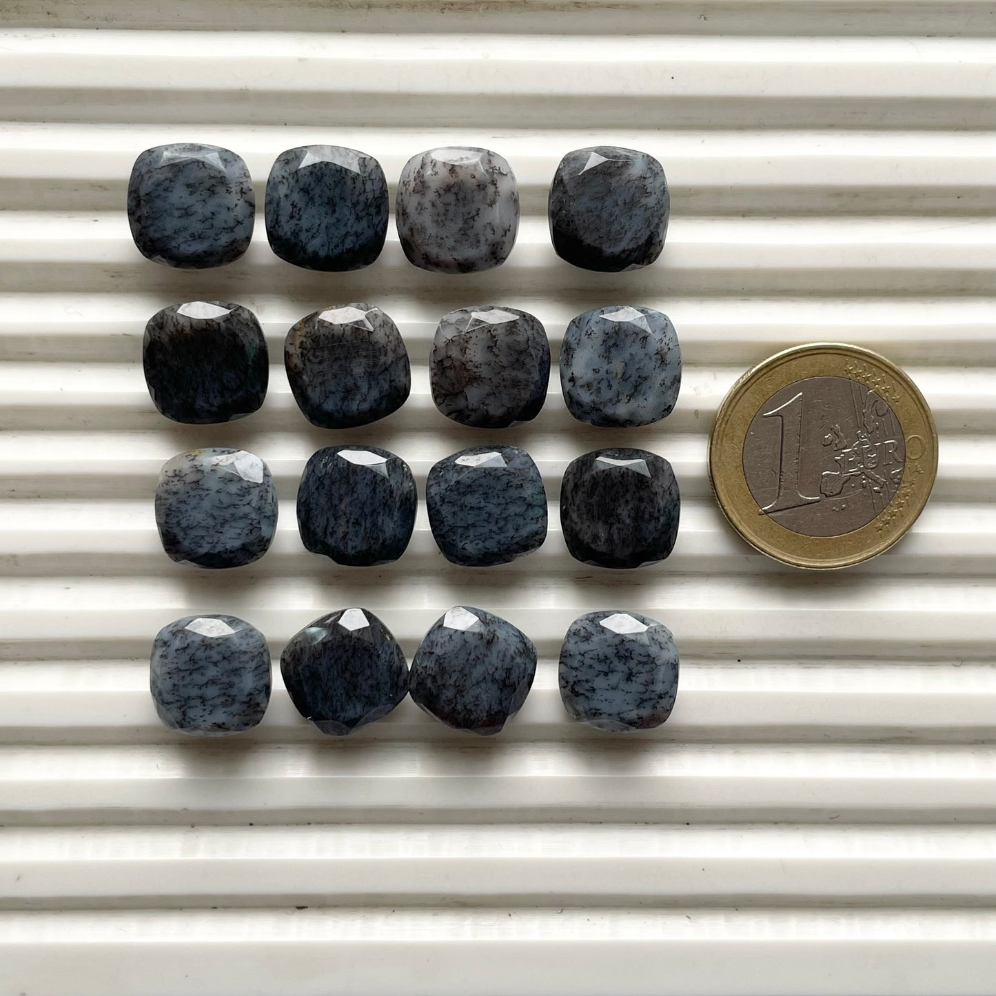 Natural Dendrite Opal 12 mm cushion Shape Faceted (Natural)