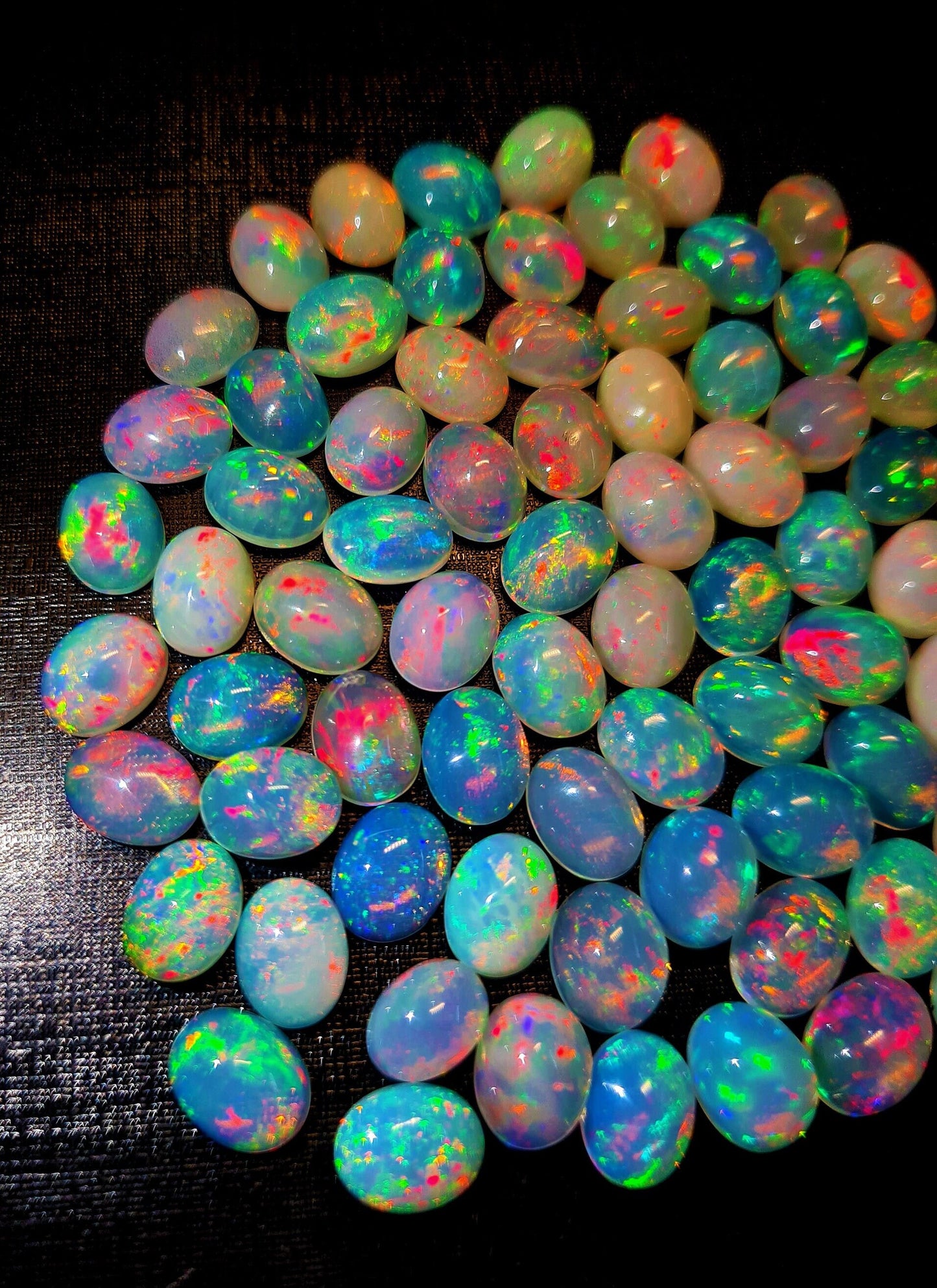 AAA Quality Natural Ethiopian Opal 7x9 mm Oval Gemstone Cabochon, Calibrated Opal Stone, Multi Fire Opal Loose Stone For Jewelry Making. (Natural)