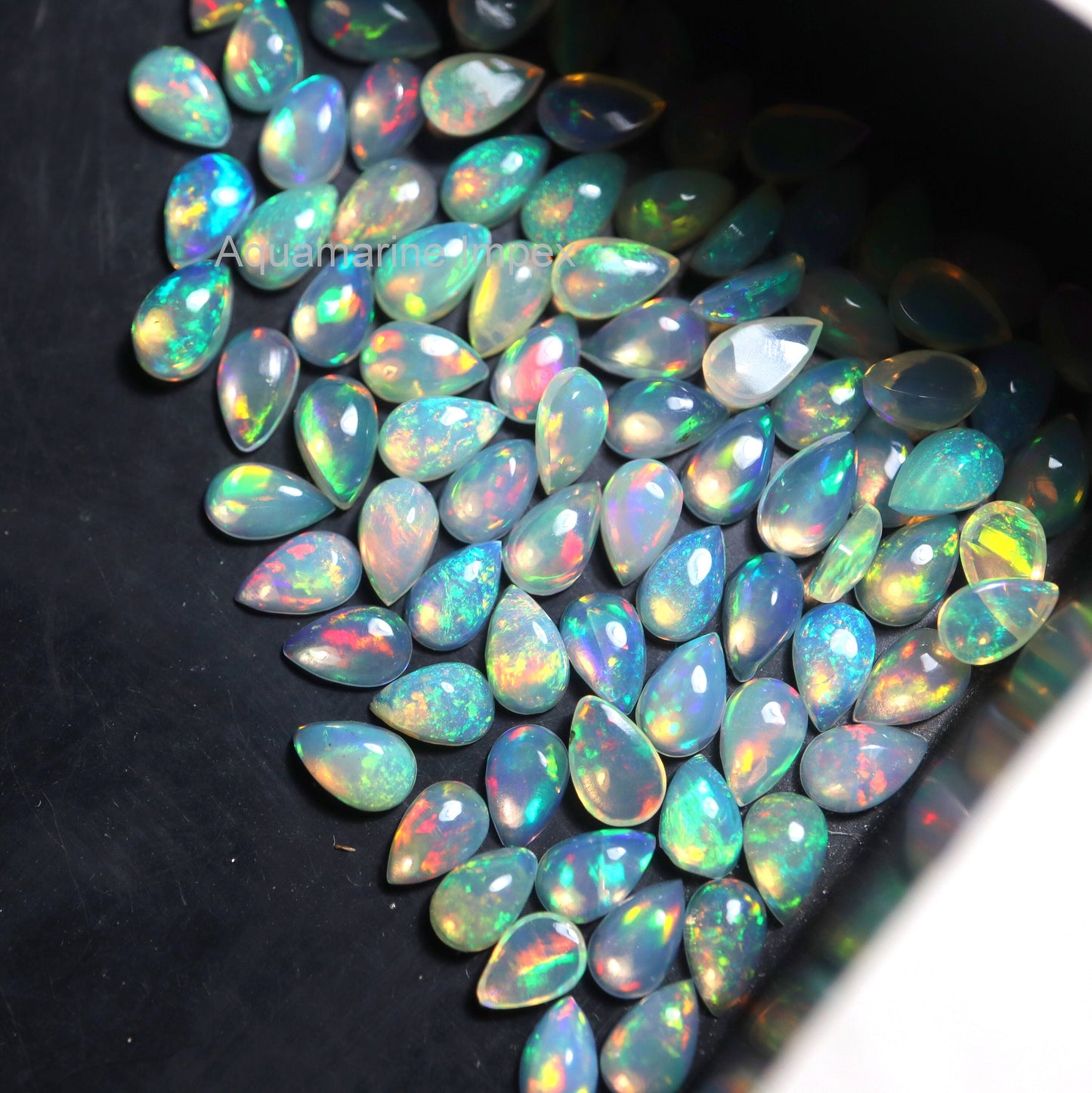 Gorgeous Multi Play Fire Ethiopian Opal 5x8 mm Pear Cabochon, Natural Ethiopian Opal Multi Fire Opal Cabochon, Loose Opal Cabochon Gemstone. (Natural)