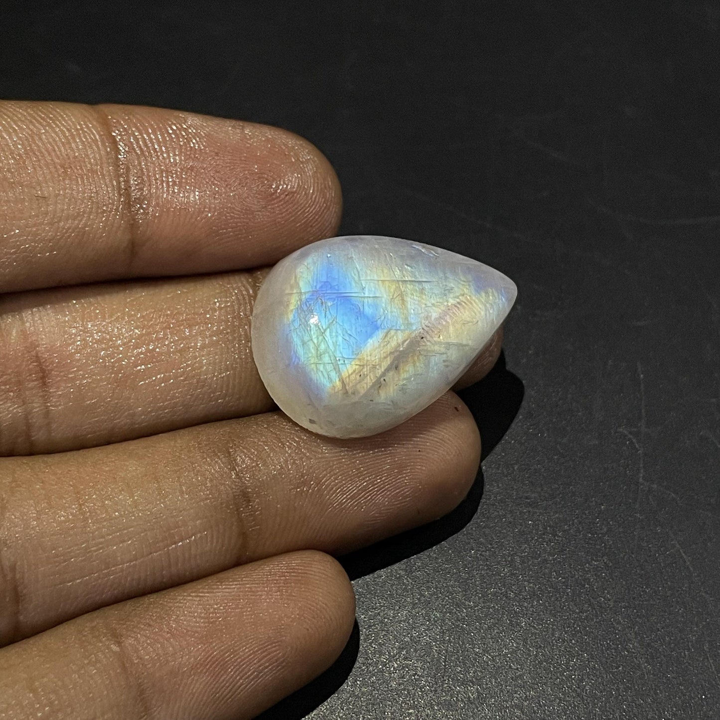 Rainbow Moonstone Pear Cabochon, 24x18x6 mm, 23.3 Carats, Loose Gemstone for Jewelry Making