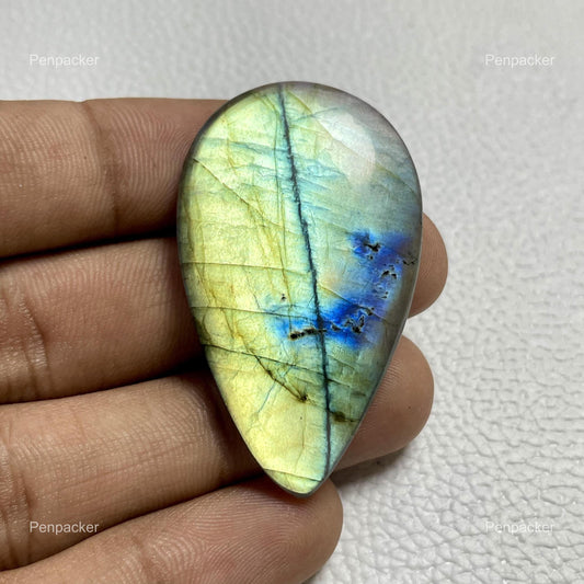 Labradorite Palm Stone, Flat Back Cabochon For Jewelry Making (48x28x6.5 mm)