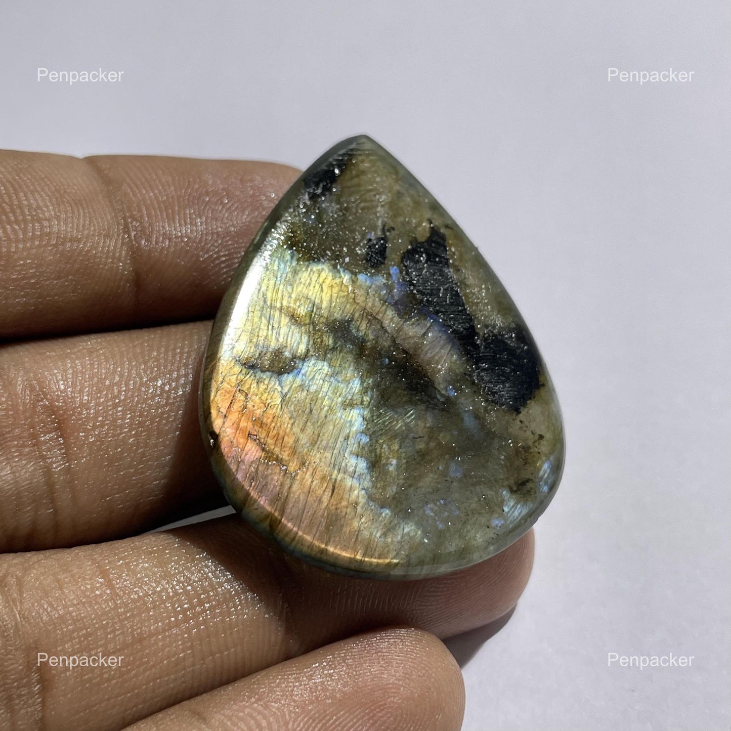 Natural Purple Labradorite Pear Cabochon, 45x35x8 mm, 100.00 Cts, Loose Gemstone for Jewelry Making