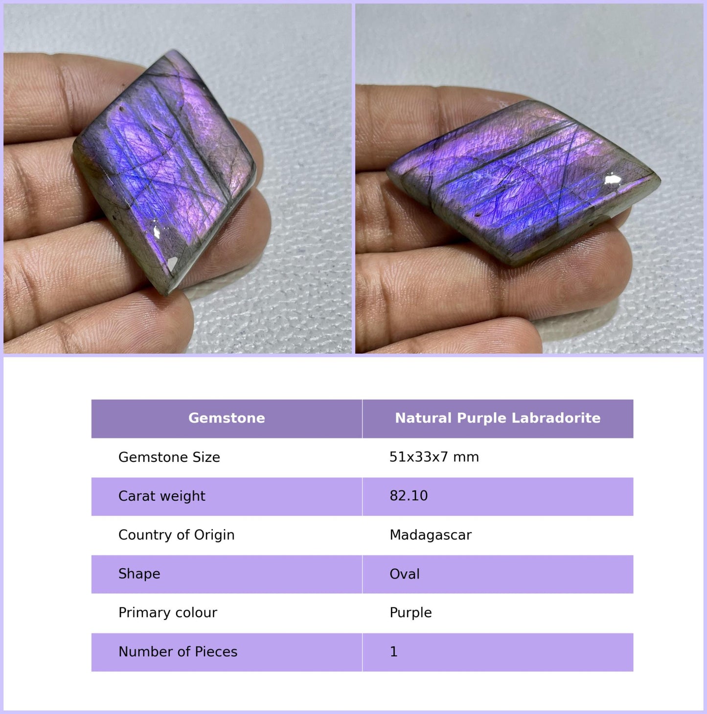 Natural Purple Labradorite Oval Cabochon, Pendant Setting Stone