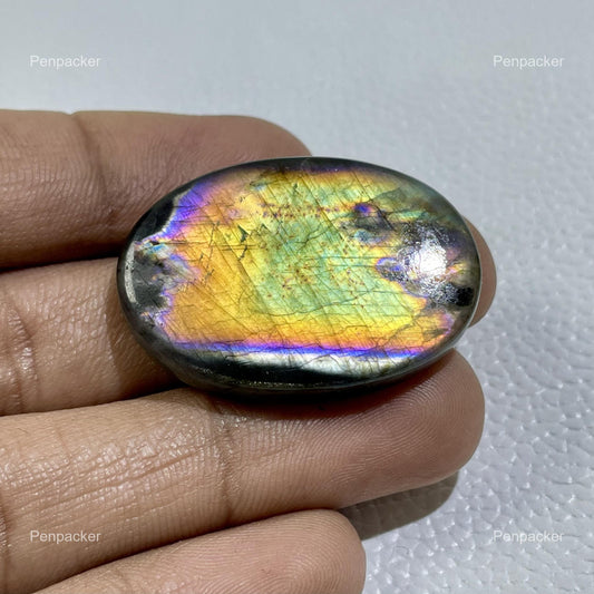 Natural Labradorite Gemstone: Multicolor Oval Cabochon