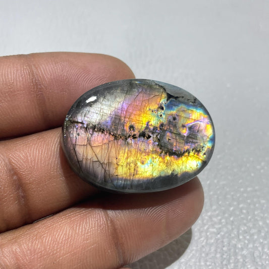 Oval Labradorite Cabochon: Multicolor Loose Gemstone (35x25x7 mm, 58.30 ct