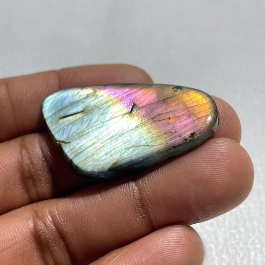 Natural Multicolor Labradorite Cabochon: Fancy Loose Gemstone (44.5x25x5 mm)