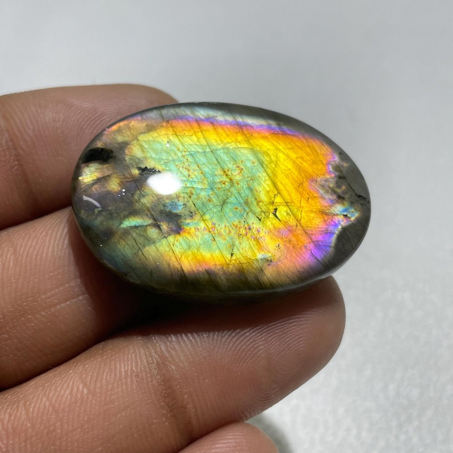 Natural Multicolor Labradorite Oval Cabochon, 36x25.5x6 mm, 57.2 Cts, Loose Gemstone for Jewelry Making