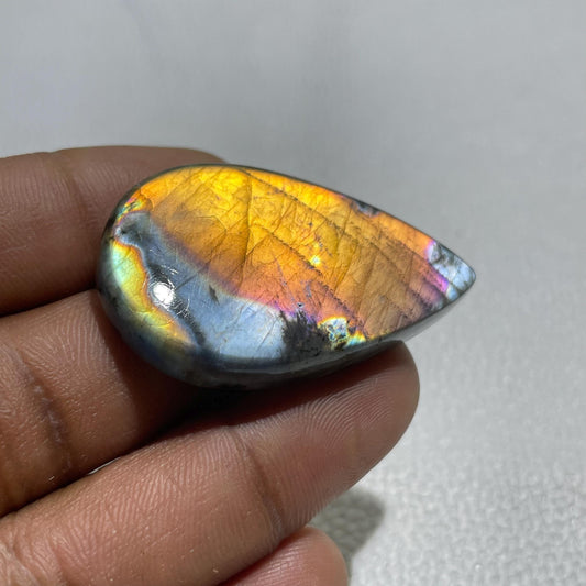 Natural Labradorite Pear Cabochon: Multicolor Gemstone (45.5x27x6.5 MM)