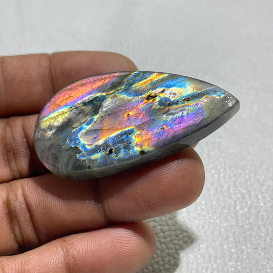 Natural Pear Labradorite Cabochon: Multicolor Gemstone (51.5x28x6.5x MM)