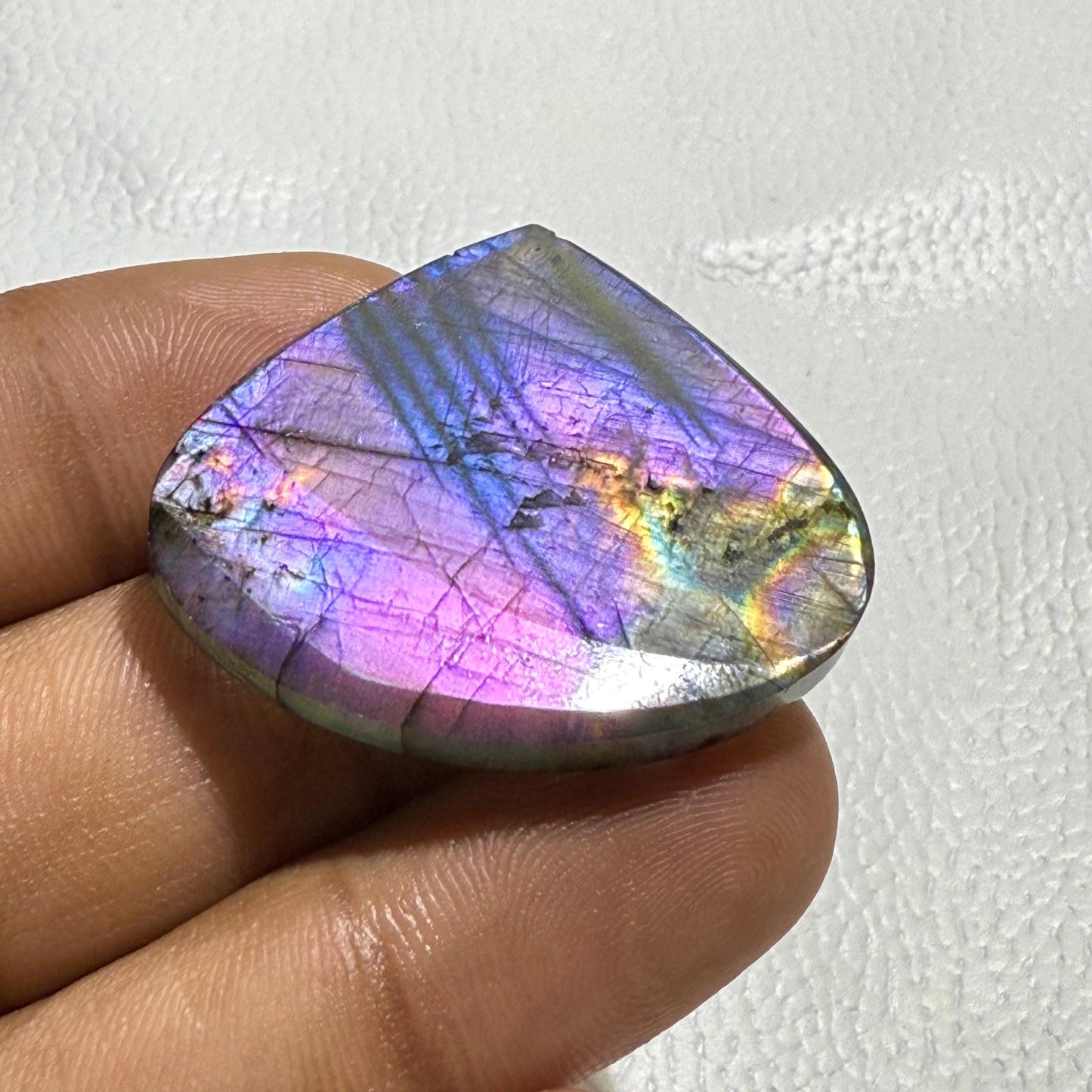 Purple Labradorite Pear Cabochon, 36x32x6 MM, 53.9 Cts, Loose Gemstone for Jewelry Making