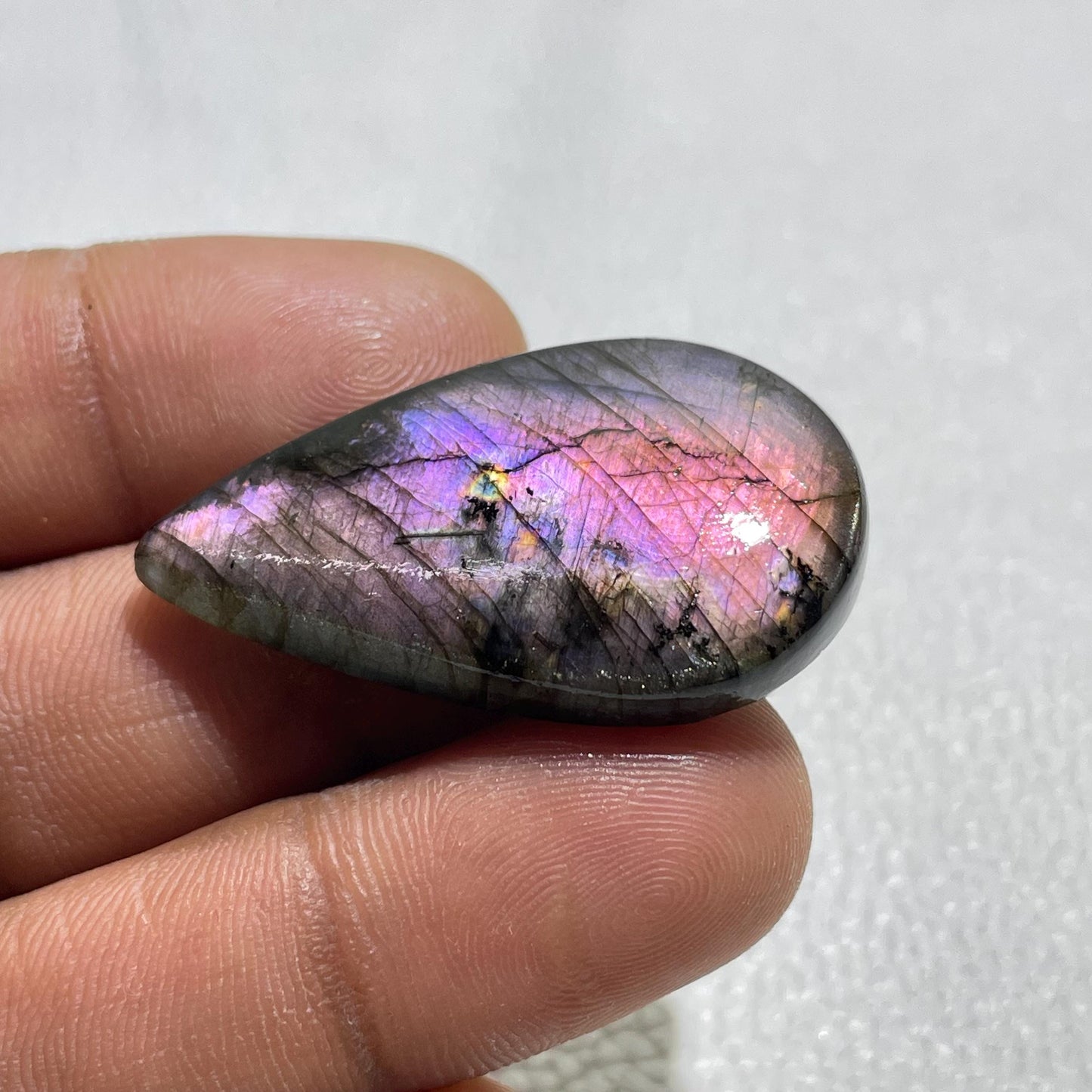 Multicolor Labradorite Pear Cabochon, - 38x23x6 mm, - 45.10, Loose Gemstone for Jewelry Making