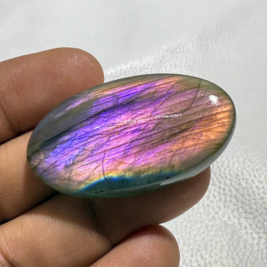Oval Labradorite Cabochon: Purple Multicolor Gemstone (43x24x7 MM, 62.2 Cts)