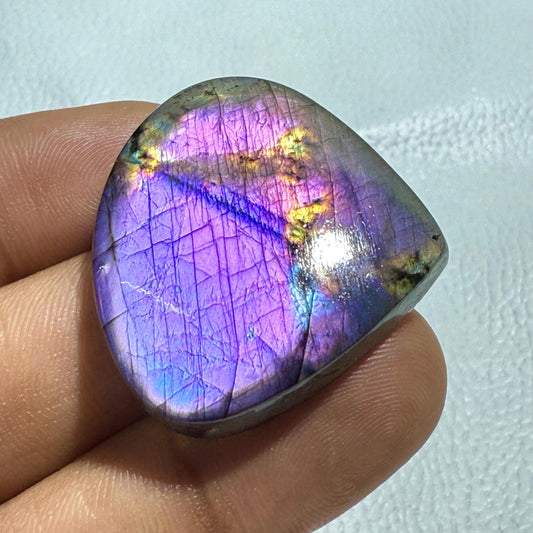 Purple Labradorite Pear Cabochon: Healing Gemstone, Madagascar Origin