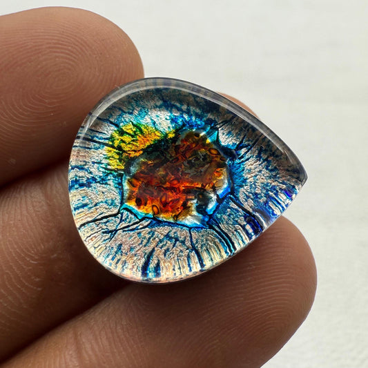 Multi-Color Cabochon, Dico Glass Cabochon Gemstone For Making Jewelry (22x20x6 mm- 21.7 Cts)
