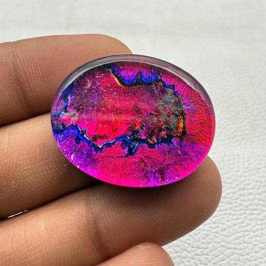 Oval Dico Glass Cabochon: Multi-Color Gemstone for Making Jewelry, (30x24x7 mm, 39.8 Cts