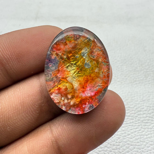 Handmade Dico Glass Cabochon: Multi-Color Oval Gemstone, 27x20x7 mm