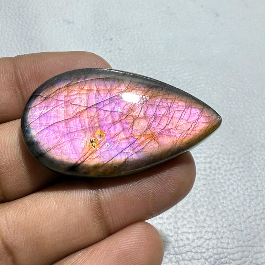 Purple Pear Labradorite Cabochon: 70 Cts Flashy Madagascar Gemstone for Jewelry Making