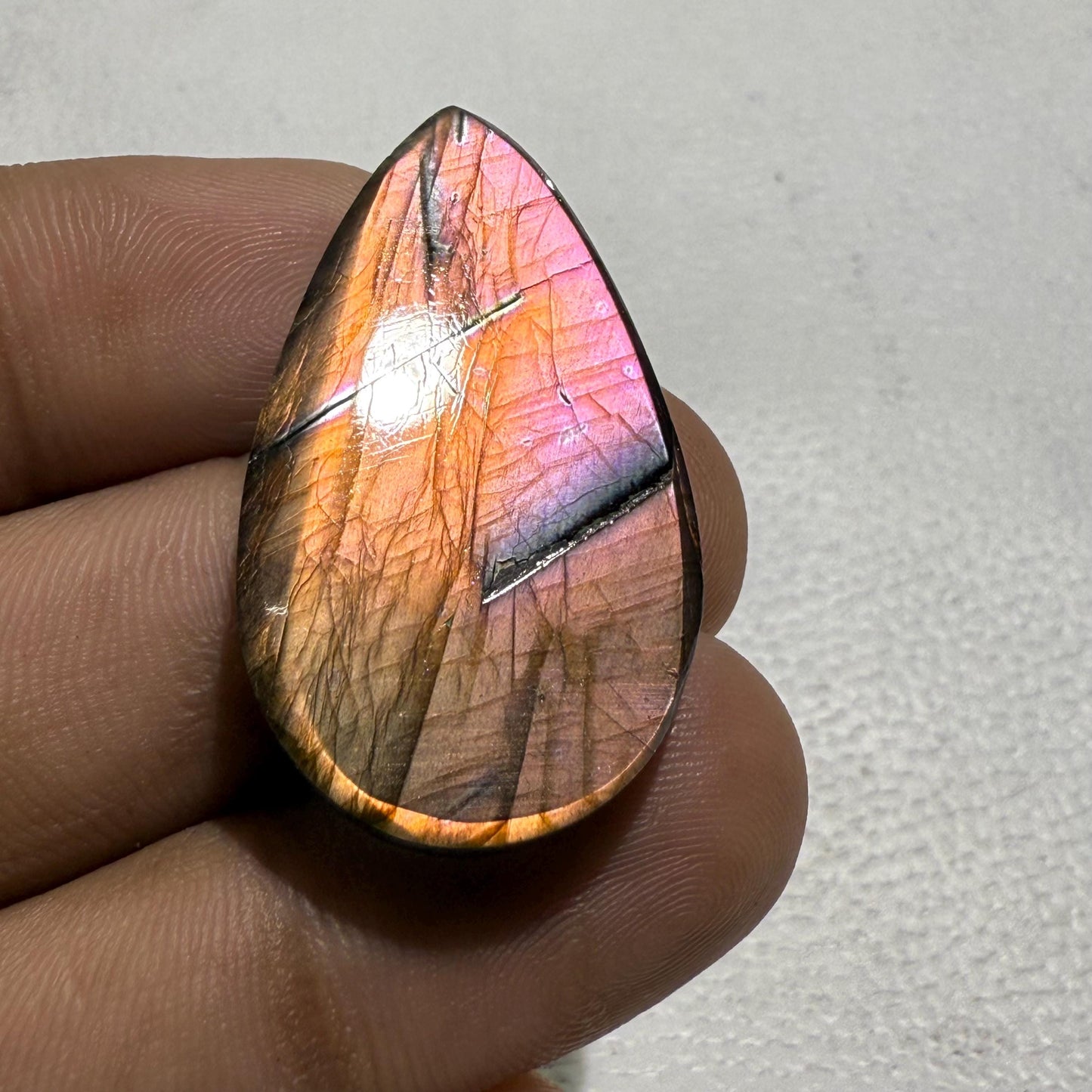 Purple Flash Labradorite Pear Cabochon, 42.1 Ct, Loose Gemstone for Jewelry Making