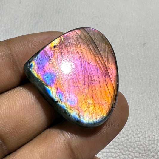 Purple Labradorite Cabochon: Natural Pear Gemstone (35x31.5x5.5mm)
