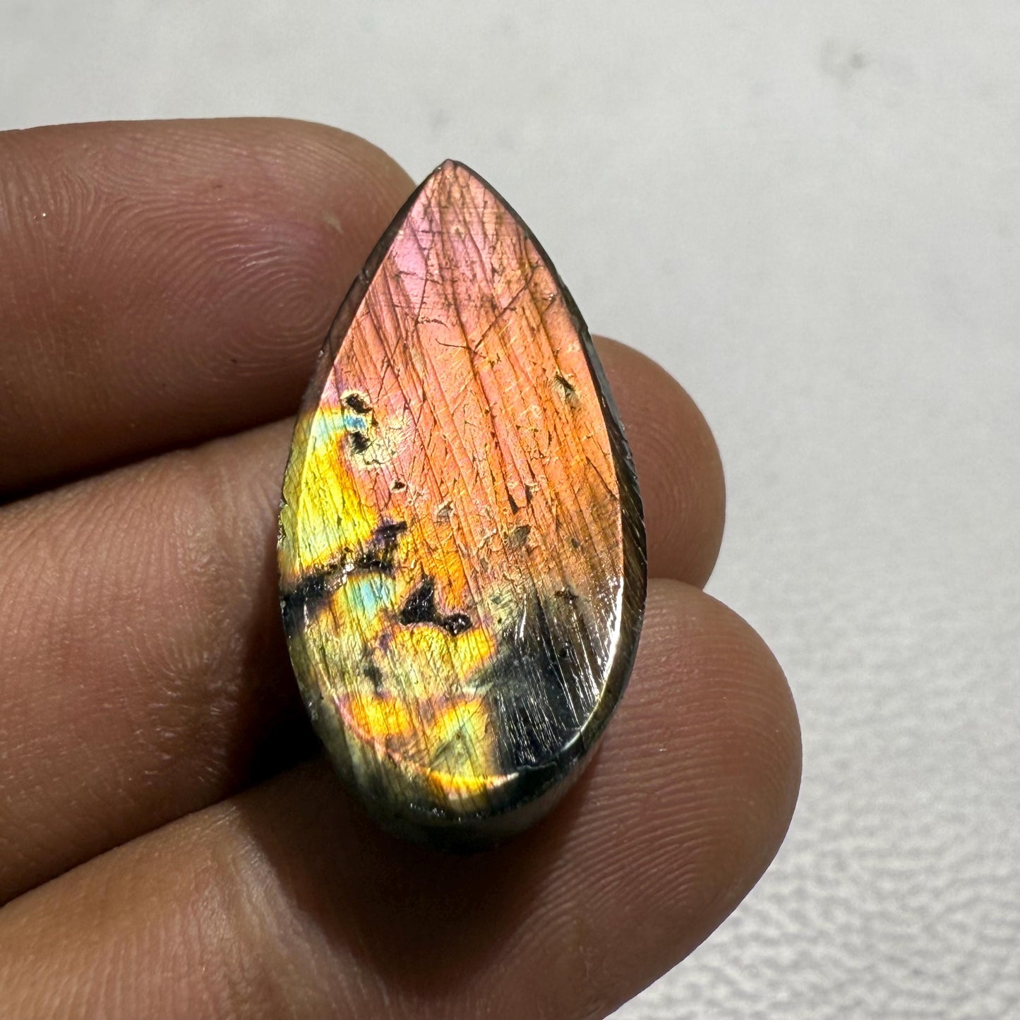 Natural Pink Purple Flash Labradorite Pear Cabochon, 27.4 Cts, Loose Gemstone for Jewelry Making