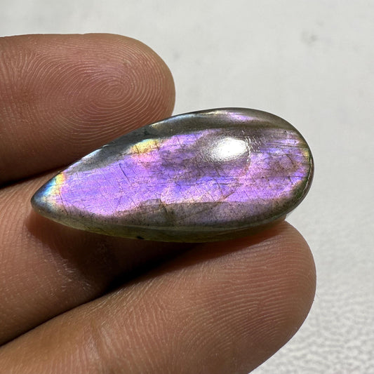 Purple Labradorite Pear Cabochon – Natural Flashy Loose Gemstone for Jewelry Making, Pink Purple Crystal Stone, 19.6 Cts