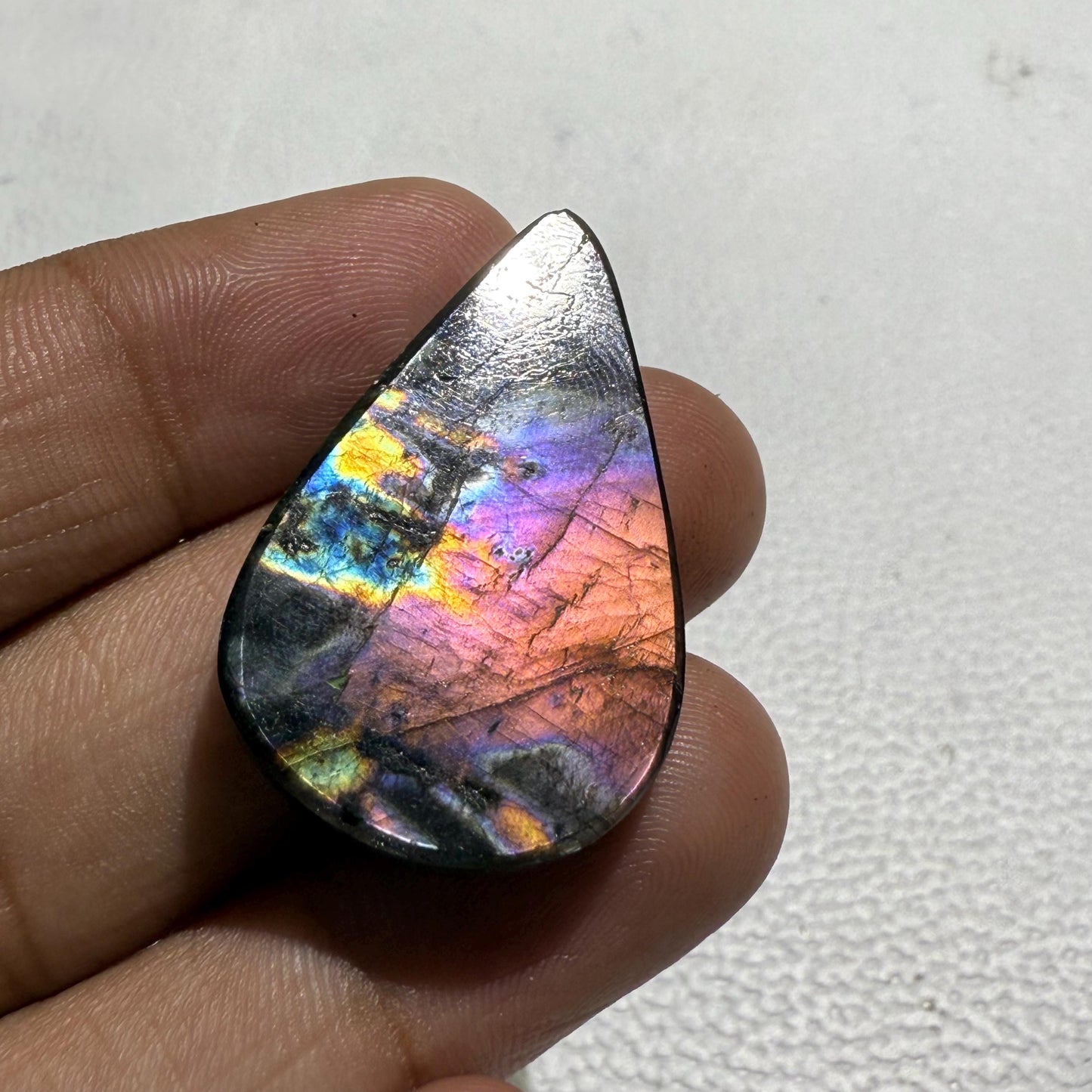 Natural Purple Labradorite Pear Cabochon, 34x21x6 mm, Loose Gemstone for Jewelry Making