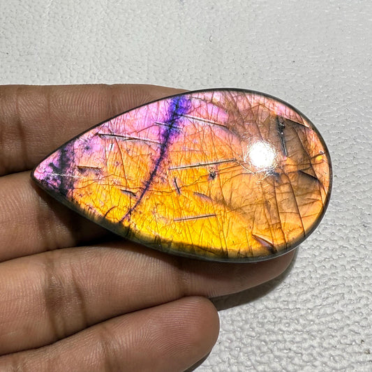 Natural Pear Labradorite Cabochon: Multicolor Loose Gemstone (60x36x6 mm)