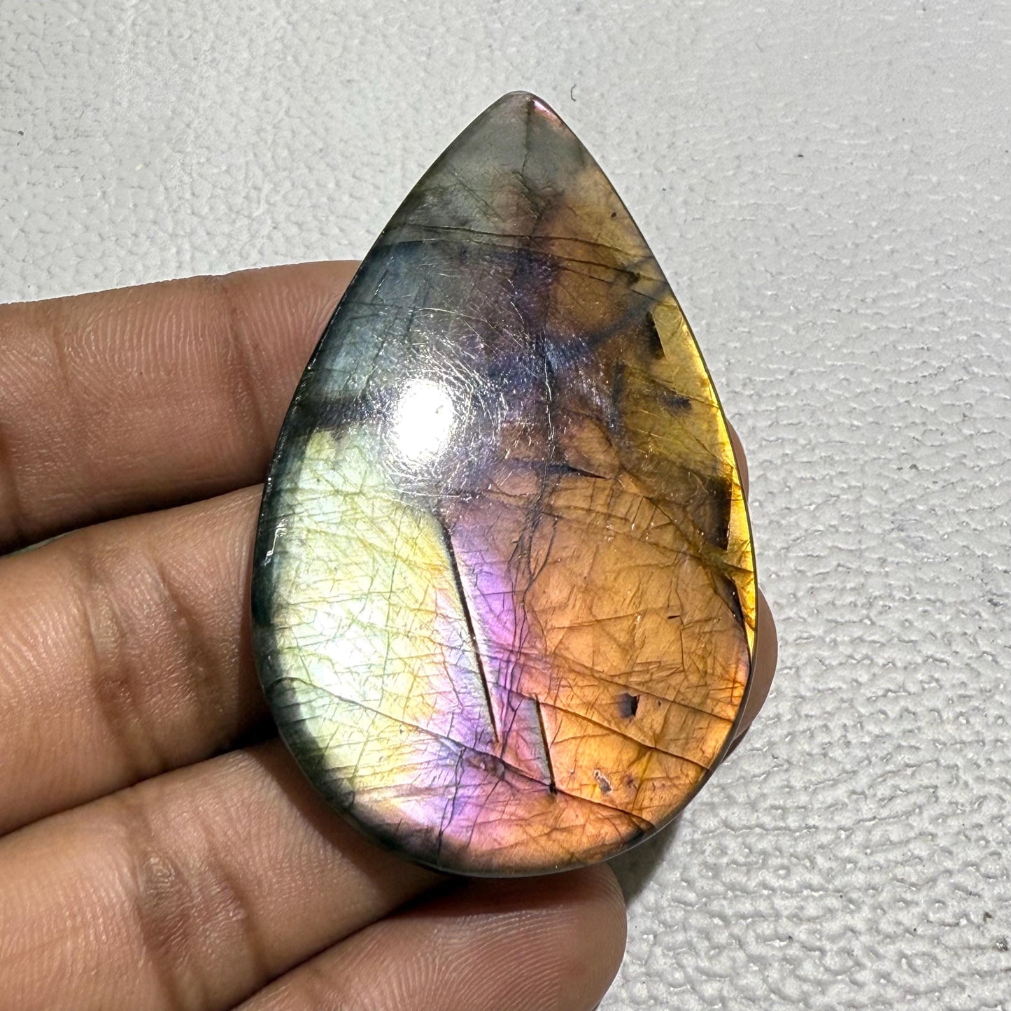Natural Multicolor Labradorite Pear Cabochon, 60x36x6 mm, Loose Gemstone for Jewelry Making