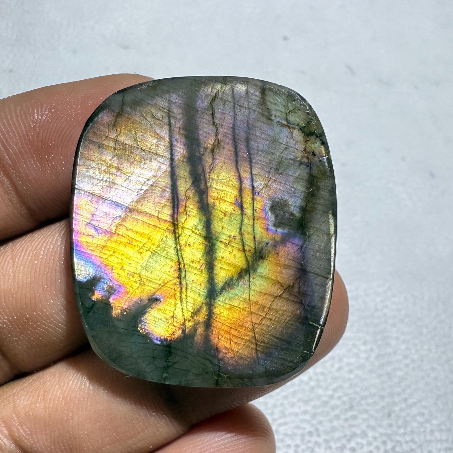 Natural Multicolor Labradorite Cabochon, 35x30.5x6 MM, 66.7 Cts, Loose Gemstone for Jewelry Making