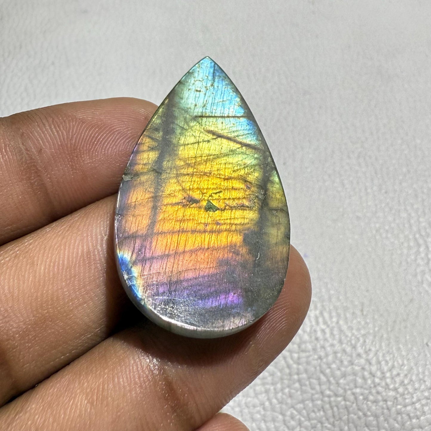 Multicolor Labradorite Pear Cabochon, 64.7 Cts, Loose Gemstone for Jewelry Making
