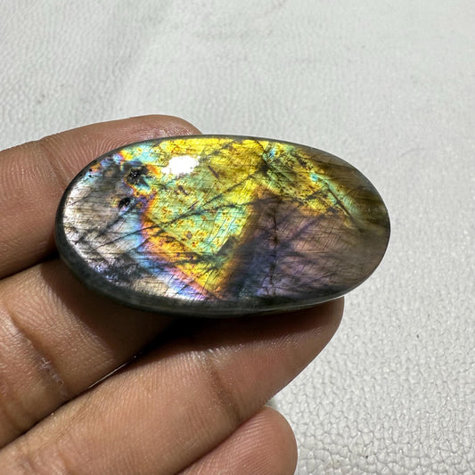 Oval Multicolor Labradorite Cabochon: Natural Loose Gemstone (48x26x7 mm)