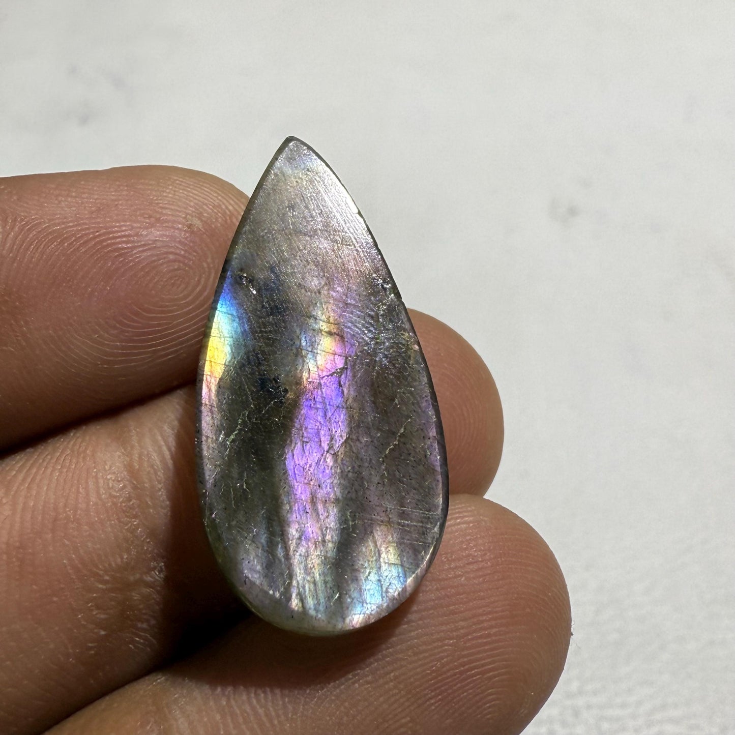 Natural Pink Purple Flash Labradorite Pear Cabochon, 19.6 Cts, Loose Gemstone for Jewelry Making