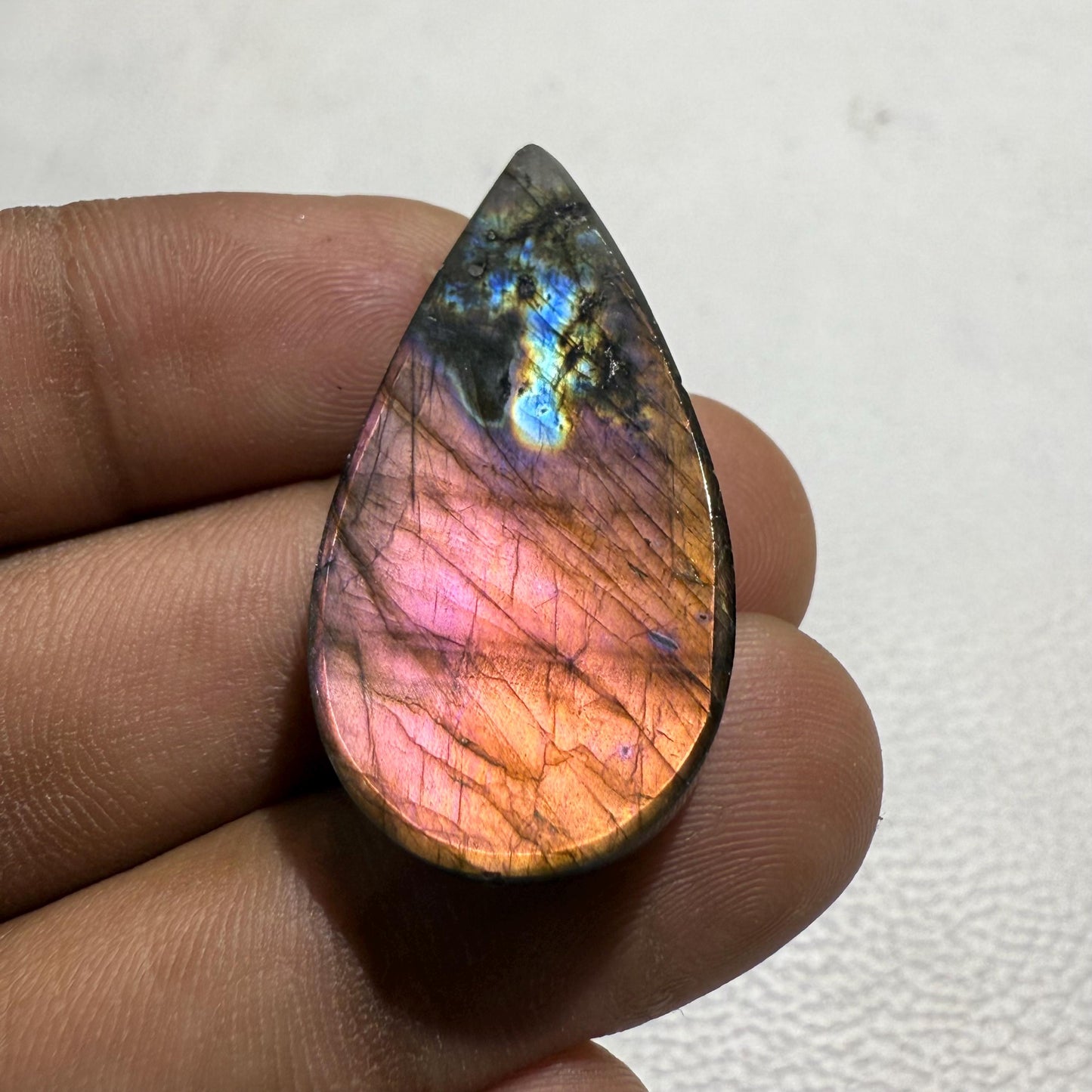 Natural Purple Labradorite Pear Cabochon, 36.5x18x7 mm, 37.7 Cts, Loose Gemstone for Jewelry Making