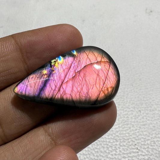 Natural Purple Labradorite Pear Cabochon: Madagascar Gemstone (34x21x6 mm)