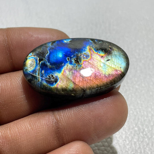Natural Multicolor Labradorite Cabochon: Oval Loose Gemstone 54.1 Cts Size 36x22x7 mm