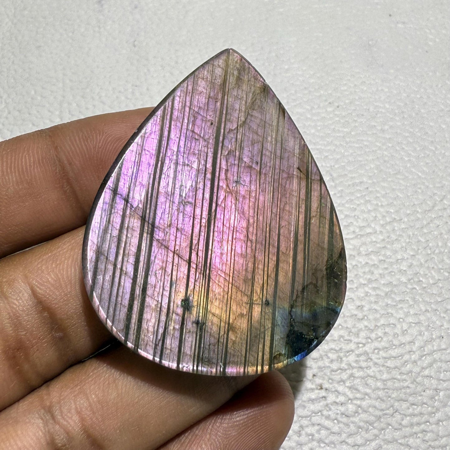 Natural Purple Labradorite Pear Cabochon, 50x39x6 mm, Loose Gemstone for Jewelry Making