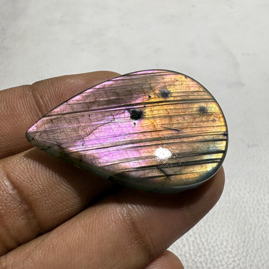 Purple Pear Labradorite Cabochon: Natural Spectrolite Gemstone (42x30x6 MM)