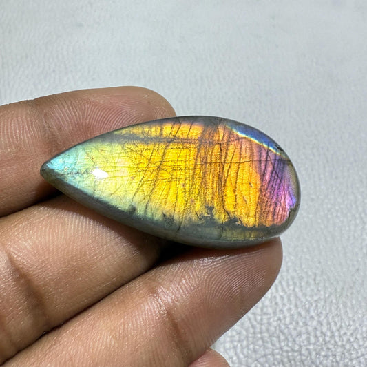 Multi Flashy Labradorite Cabochon: Pear Shape Gemstone, 64.7 Cts