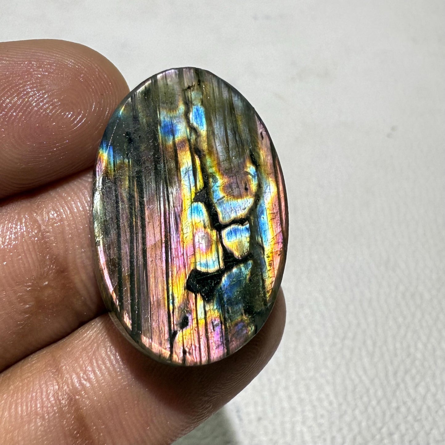 Natural Purple Flash Labradorite Oval Cabochon, - 31x20x6 MM, 37.6 Cts, Jewelry Making Gemstone