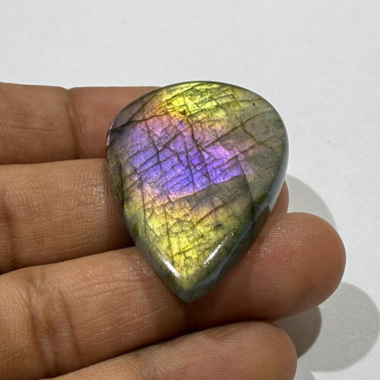 Purple Flash Labradorite Pear Cabochon Natural Loose Gemstone Rainbow Labradorite Pendant Stone Jewelry Making Gift (41x27.5x6mm, 53.cts)