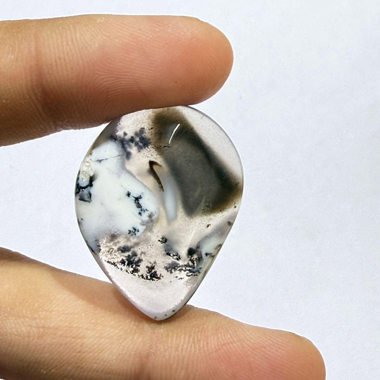 Natural Dendritic Opal Pear Cabochon, Scenic Dendrite Opal Loose Gemstone, Teardrop Cabochon for Jewelry Making,(31.5x23x4mm 25cts )