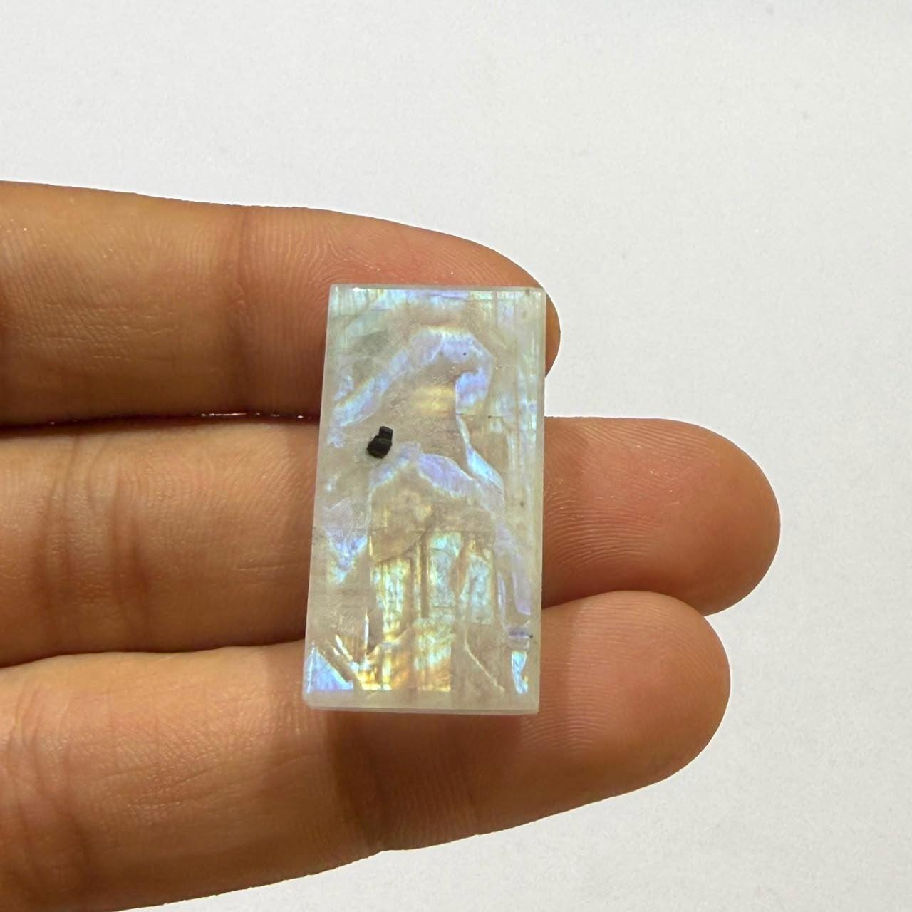 Natural Blue Rainbow Moonstone Rectangle Cabochon, 29x15x7.5mm, 38cts, Loose Gemstone for Jewelry Making