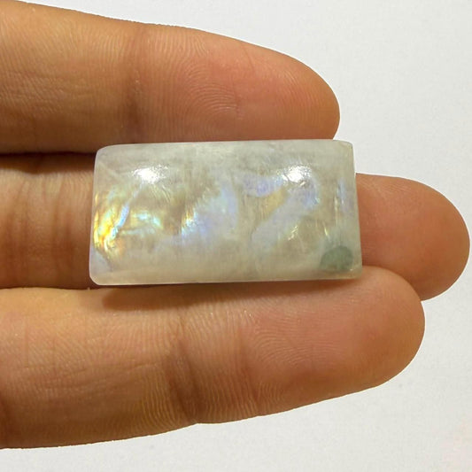 Natural Rainbow Moonstone Rectangle Cabochon, Blue Flash Jewelry Making Stone (29x15x7.5mm)