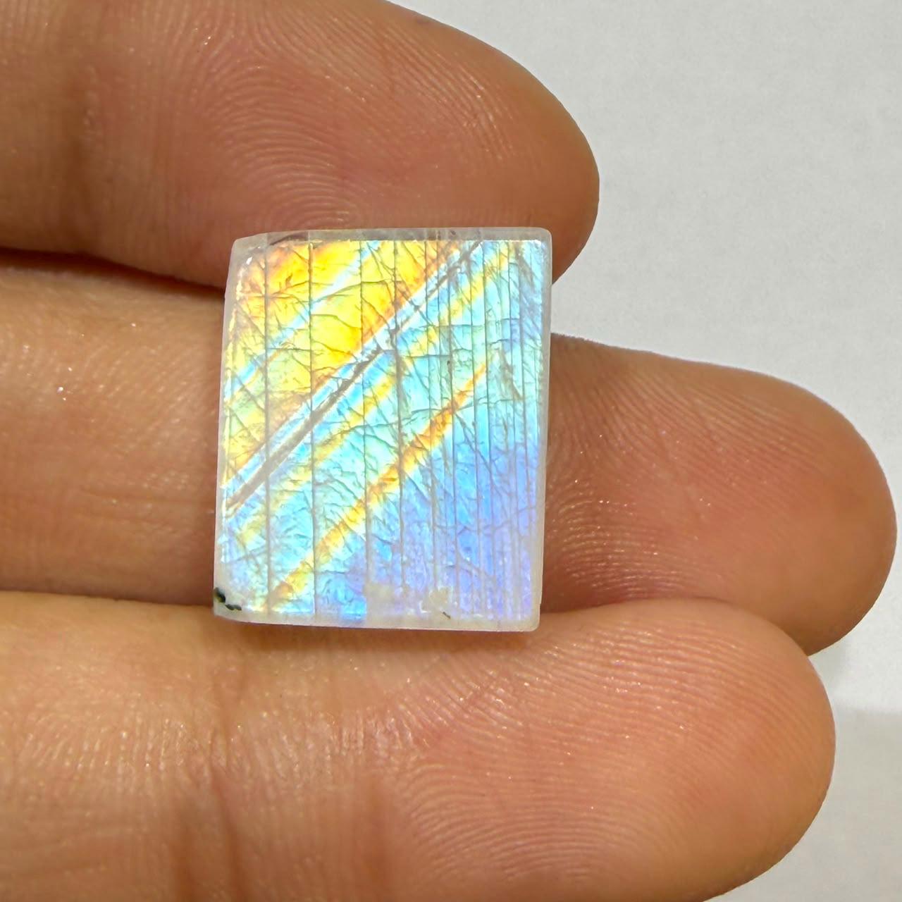 Natural Blue Rainbow Moonstone Rectangle Cabochon, 17x13x7 mm, 19cts, Loose Gemstone for Jewelry Making